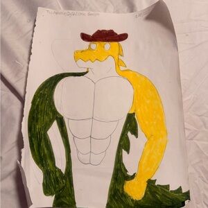 Crocodile Cowboy Art with Hat